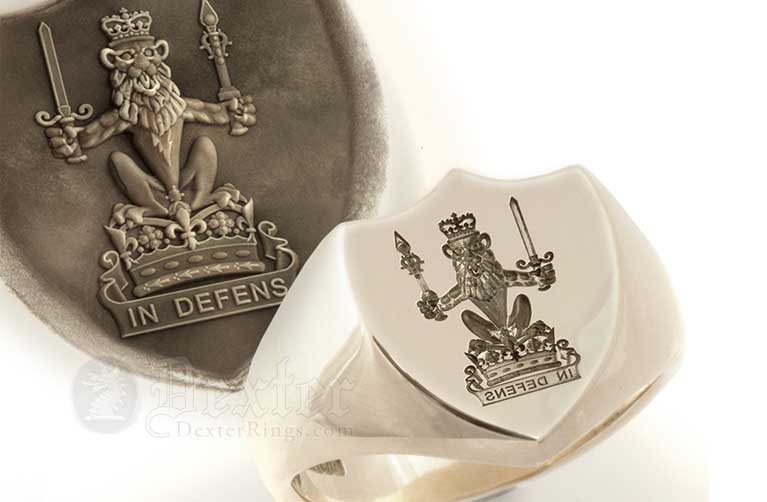 Royal lion crest engraved signet ring